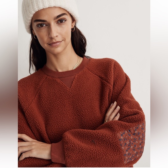 Madewell Tops - Madewell (Re)sourced Sherpa Sweatshirt: Quilted Edition Burt Red Floral Patches
